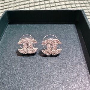 New CC Glittering Silver Logo Earrings